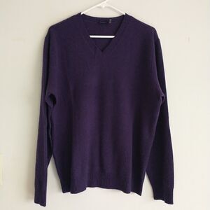 Magaschoni Sweater Womens L Purple 100%Cashmere V Neck Pullover Luxury